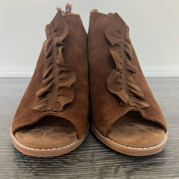 TOMS Elba Amber Suede Block Heel Sling back Peep toe shoe sandal Sz 7 - Picture 5 of 11